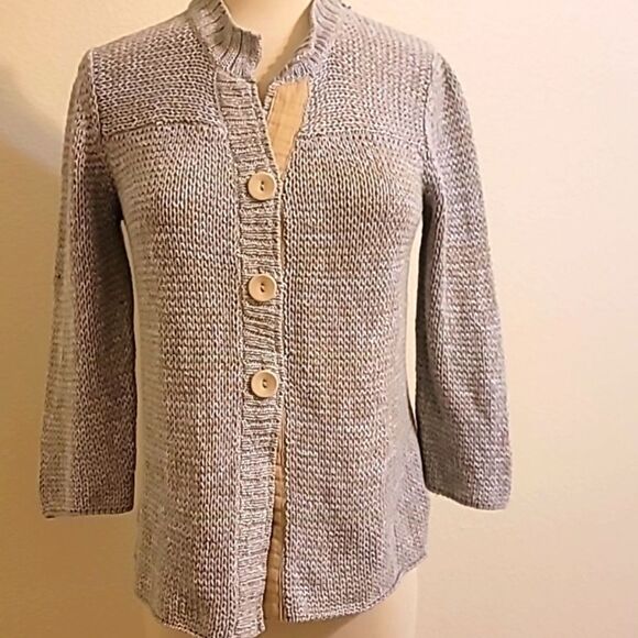 ⭐️EDDIE BAUER Linen Blend Crocheted Cardigan small - Picture 1 of 9